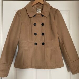 Chic Tan Peacoat with Black Buttons